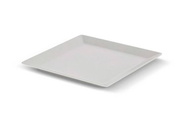 Beyaz zemin üzerinde kare gri seramik yemek tabağı - 3D görüntüleme