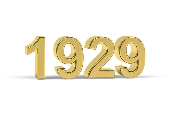 Golden Number 1929 Jaar 1929 Geïsoleerd Witte Achtergrond Render — Stockfoto