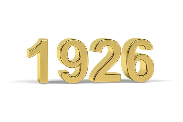 Golden Number 1926 Year 1926 Isolated White Background Render — Stock Photo, Image