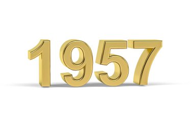 Altın 3D numara 1957 - 1957 yılı beyaz arka planda izole edilmiş - 3D görüntüleme