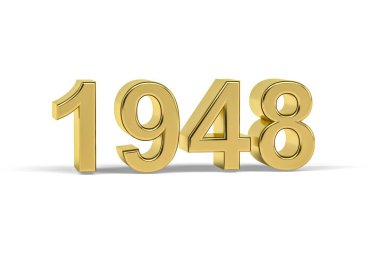 Altın 3D numara 1948 - 1948 yılı beyaz arka planda izole edilmiş - 3D görüntüleme