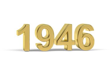 Altın 3D numara 1946 - 1946 yılı beyaz arka planda izole edilmiş - 3D görüntüleme