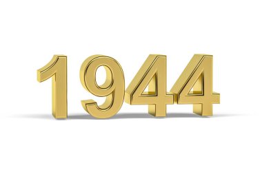 Altın 3D numara 1944 - 1944 yılı beyaz arka planda izole edilmiş - 3D görüntüleme