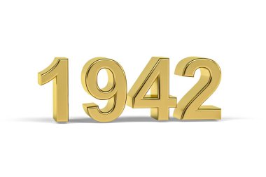Altın 3D numara 1942 - 1942 yılı beyaz arka planda izole edilmiş - 3D görüntüleme