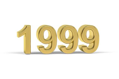Altın 3D numara 1999 - 1999 yılı beyaz zemin üzerinde izole edilmiş - 3D oluşturma