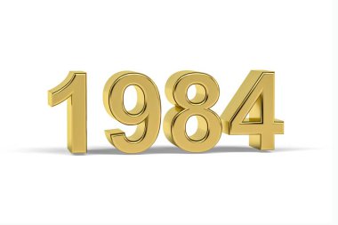 Altın 3D numara 1984 - 1984 yılı beyaz arka planda izole edilmiş - 3D görüntüleme