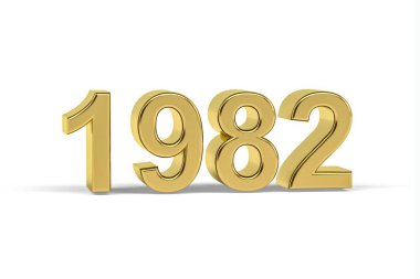 Altın 3D numara 1982 - 1982 yılı, beyaz arka planda izole edilmiş - 3D görüntüleme