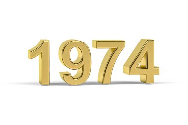 Altın 3D numara 1974 - 1974 yılı, beyaz arkaplanda izole edilmiş - 3D görüntüleme