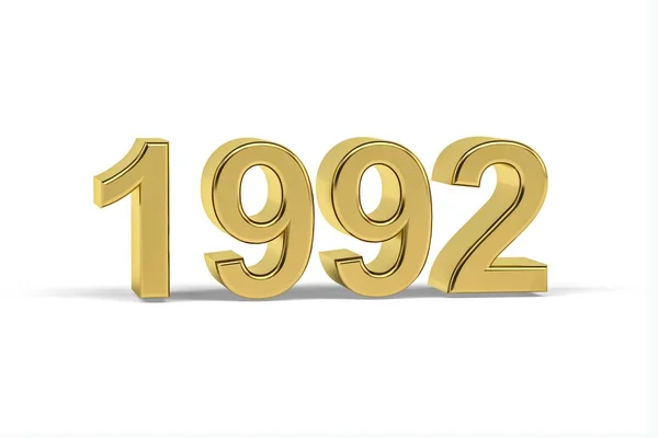 Golden Number 1992 Jaar 1992 Geïsoleerd Witte Achtergrond Render — Stockfoto