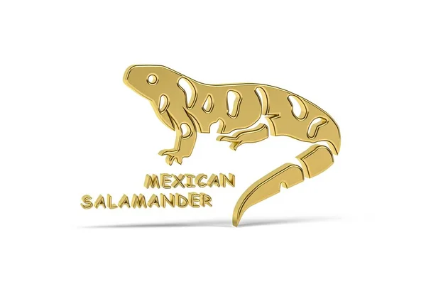 ゴールデン3Dアイコン メキシコ産アンビソマ サラマンダー アクソロトル 白い背景に孤立 3Dレンダリング — ストック写真