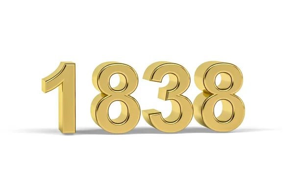 Złoty Numer 1838 Rok 1838 Odizolowany Białym Tle Renderowanie — Zdjęcie stockowe