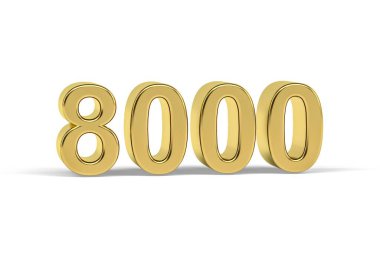 Altın 3D numara 8000 - 8000 Yıl Beyaz zemin üzerinde izole edilmiş - 3D oluşturma