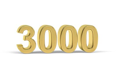 Altın 3D numara 3000 - 3000 yıl beyaz arka planda izole edilmiş - 3D görüntüleme