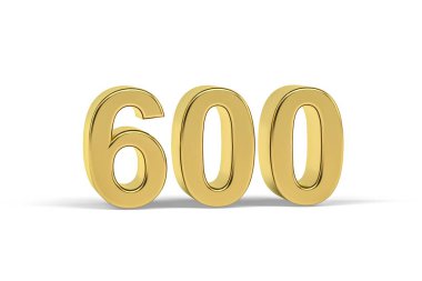Altın 3D numara 600 - Beyaz arkaplanda izole edilmiş 600 Yılı - 3D görüntüleme