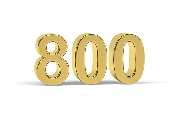 Número Dourado 800 Ano 800 Isolado Fundo Branco Renderização — Fotografia de Stock