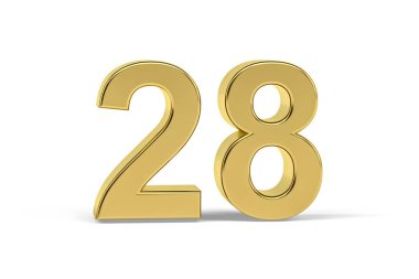 Beyaz arkaplanda izole edilmiş 28 numaralı altın 3d - 3D görüntüleme