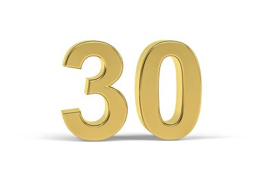 Beyaz arkaplanda izole edilmiş 30 numaralı altın 3d - 3d oluşturma