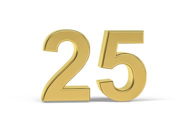 Beyaz zemin üzerinde izole edilmiş 25 numaralı altın 3d - 3d oluşturma