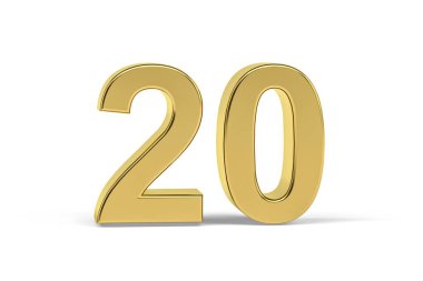 Beyaz arkaplanda izole edilmiş 20 numaralı altın 3d - 3D görüntüleme