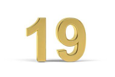 Beyaz arkaplanda izole edilmiş 19 numaralı altın 3d - 3D görüntüleme