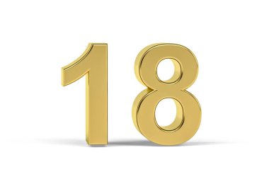 Beyaz arkaplanda izole edilmiş 18 numaralı altın 3d - 3D görüntüleme