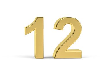 Beyaz zemin üzerinde izole edilmiş 12 numaralı altın 3d - 3d oluşturma