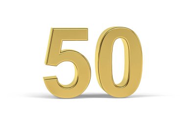 Beyaz arkaplanda izole edilmiş 50 numaralı altın 3d - 3d oluşturma