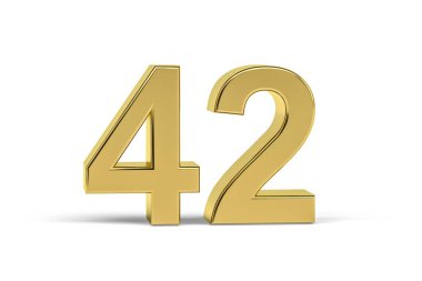 Beyaz arkaplanda izole edilmiş 42 numaralı altın 3d - 3D görüntüleme