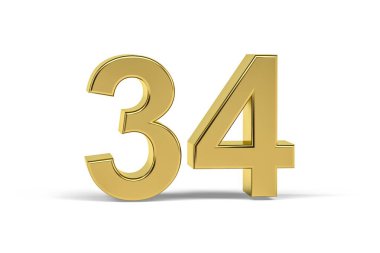 Beyaz arkaplanda izole edilmiş 34 numaralı altın 3d - 3D görüntüleme