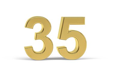 Beyaz zemin üzerinde izole edilmiş 35 numaralı altın 3d - 3D görüntüleme