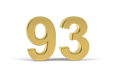 Beyaz arkaplanda 93 numaralı Altın 3D, 3 boyutlu görüntüleme