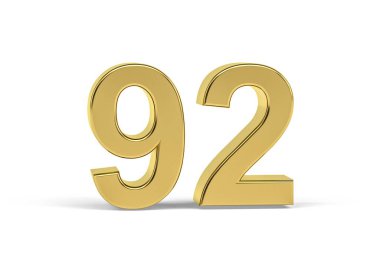 Beyaz zemin üzerinde 92 numaralı altın 3D, 3 boyutlu görüntüleme.