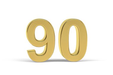 Beyaz zemin üzerinde 90 numaralı altın 3D izole edilmiş - 3D görüntüleme
