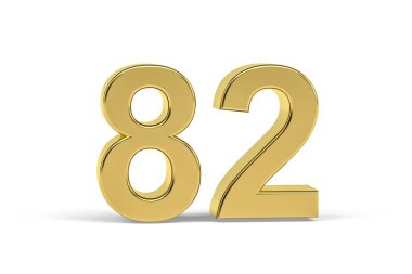 Beyaz zemin üzerinde izole edilmiş 82 numaralı altın 3d - 3D görüntüleme
