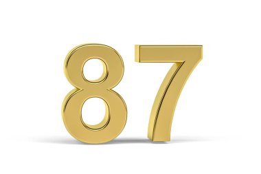 Beyaz arkaplanda 87 numaralı altın 3d - 3D görüntüleme