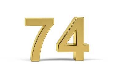 Beyaz zemin üzerinde izole edilmiş 74 numaralı altın 3d - 3D görüntüleme