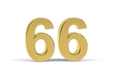 Beyaz arkaplanda izole edilmiş 66 numaralı altın 3d - 3D görüntüleme