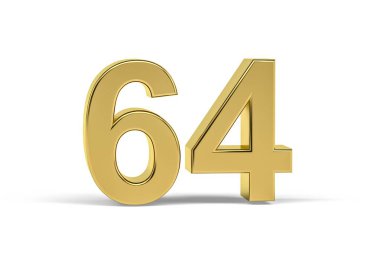 Beyaz arkaplanda 64 numaralı altın 3d izole edilmiş - 3d görüntüleme