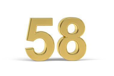 Altın 3D numara 58 beyaz arkaplanda izole - 3d görüntüleme