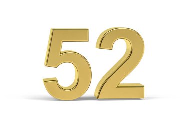 Beyaz arkaplanda izole edilmiş 52 numaralı altın 3d - 3d oluşturma