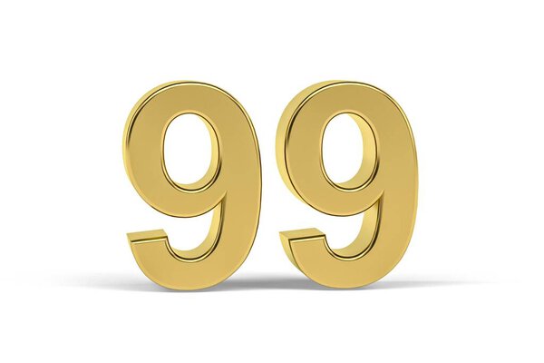 Золотой 3d номер 99 изолирован на белом фоне - 3D рендеринг