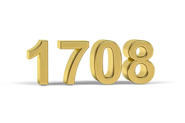 Golden Number 1708 Anno 1708 Isolato Sfondo Bianco Rendering — Foto Stock