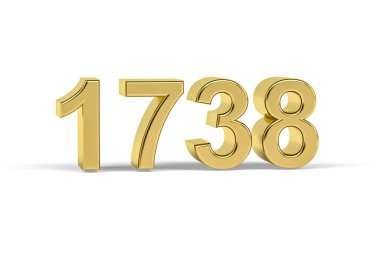Altın 3D numara 1738 - 1738 yılı beyaz arkaplanda izole edilmiş - 3D görüntüleme