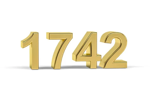 Золотое Трехмерное Число 1742 Год 1742 Изолирован Белом Фоне Трехмерное — стоковое фото