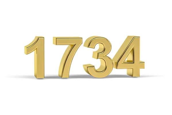 Golden Number 1734 Jaar 1734 Geïsoleerd Witte Achtergrond Render — Stockfoto