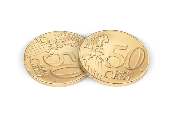 Две Монеты Евро Белом Фоне Рендеринг — стоковое фото