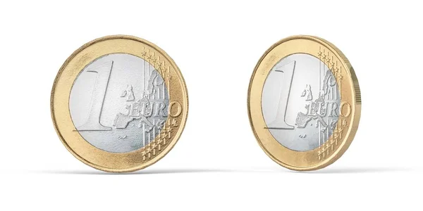 Дві Монети Євро Виділені Білому Тлі Рендеринг — стокове фото
