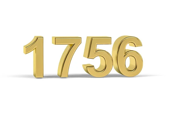 Número Dourado 1756 Ano 1756 Isolado Fundo Branco Renderização — Fotografia de Stock