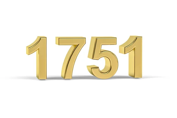 Golden Number 1751 Jaar 1751 Geïsoleerd Witte Achtergrond Render — Stockfoto