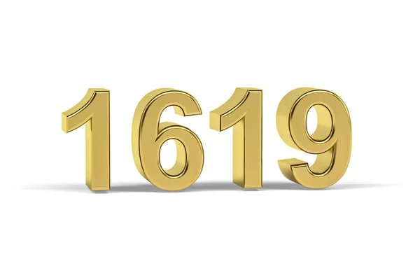 Golden Number 1619 Jaar 1619 Geïsoleerd Witte Achtergrond Render — Stockfoto